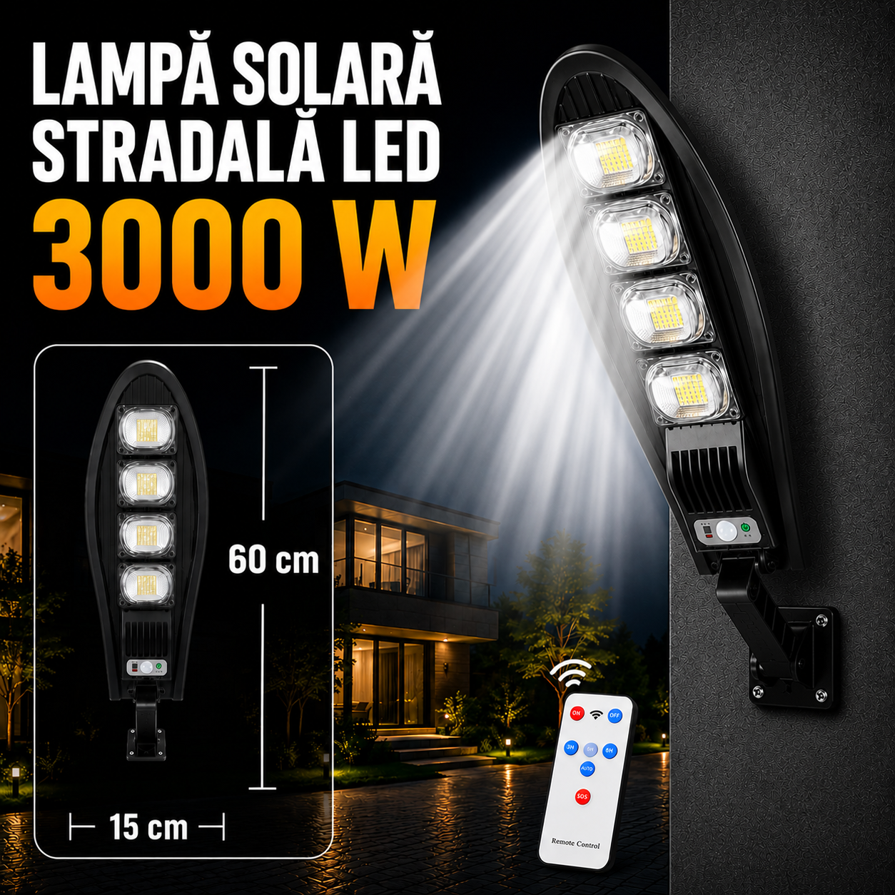 Lampa Solara LED cu senzor si telecomanda
