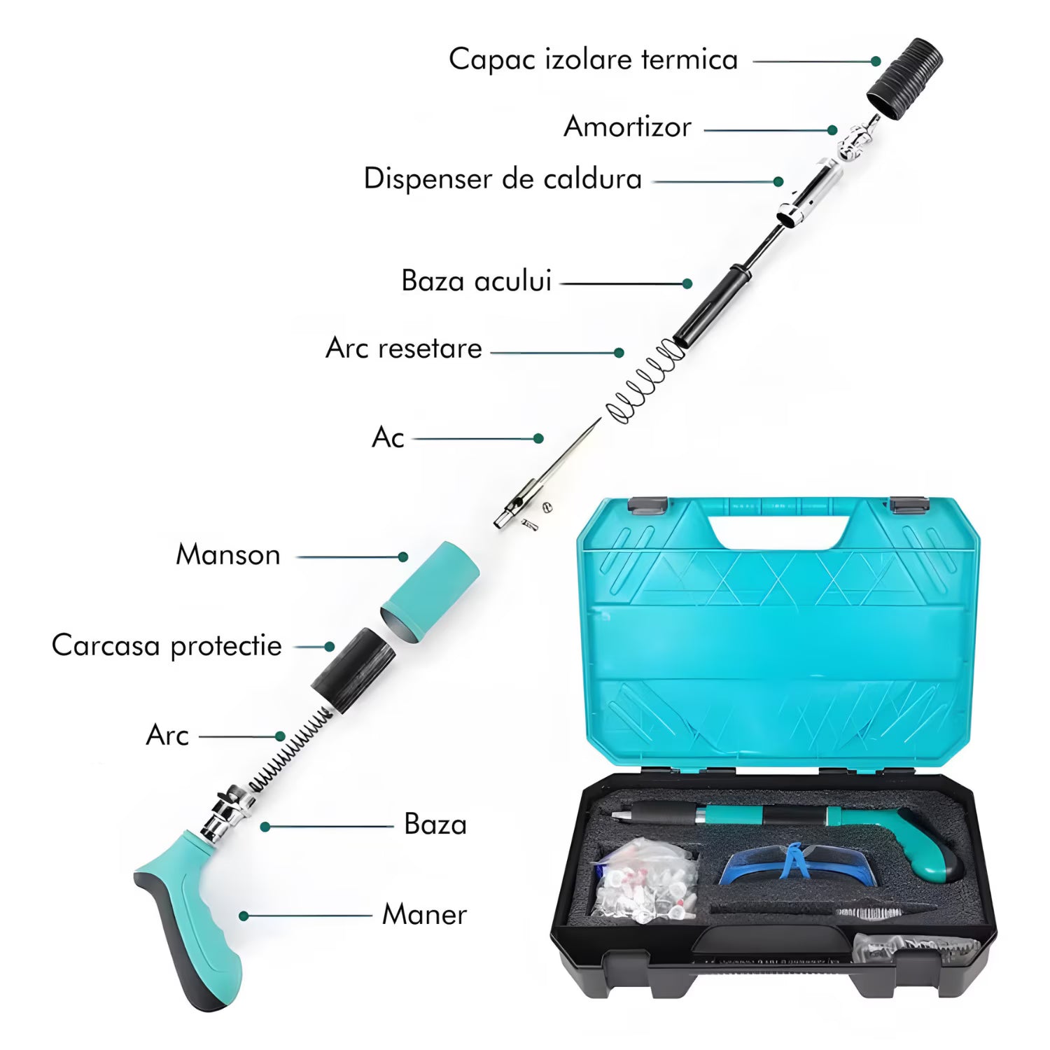 Kit pistol pentru fixat cuie + Set cuie
