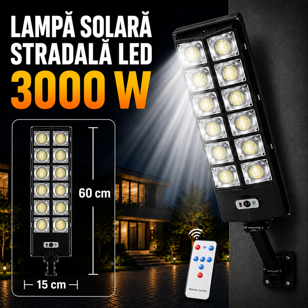 Lampa solara cu senzor si telecomanda